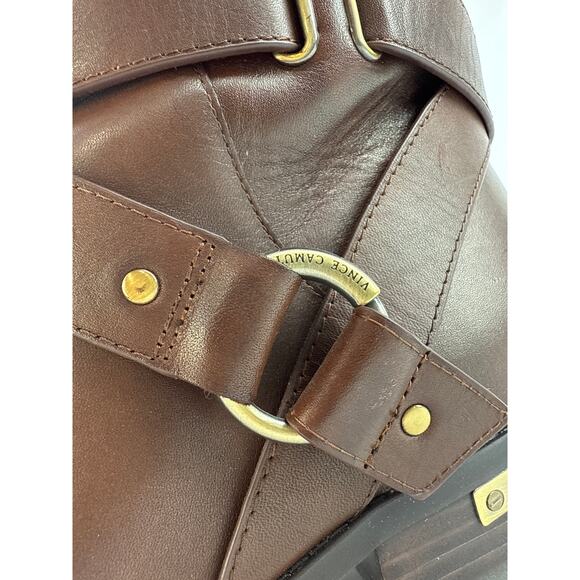 NEW Vince Camuto Preshent Women's Brown Leather Zip Knee High Riding Boots Sz 9 - Picture 6 of 7